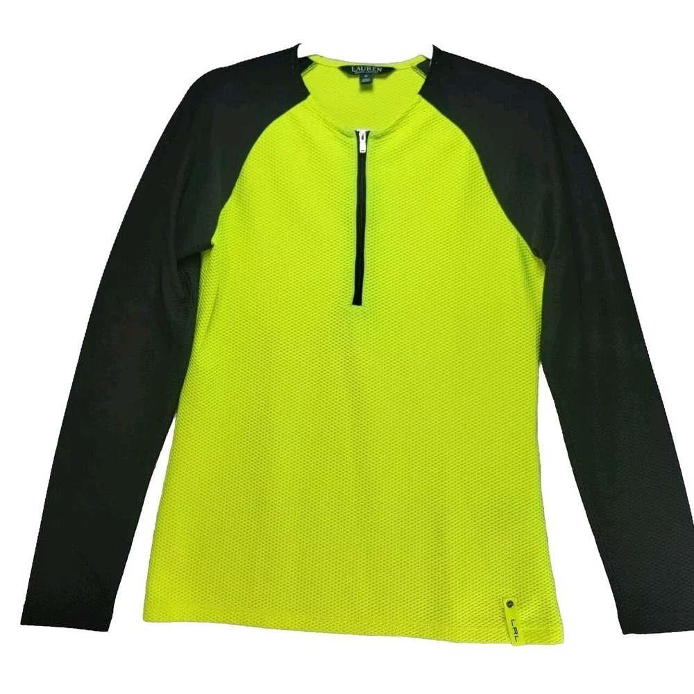Lauren Ralph Lauren Performance Shirt Womens M Active Quarter Zip Top Neon Green